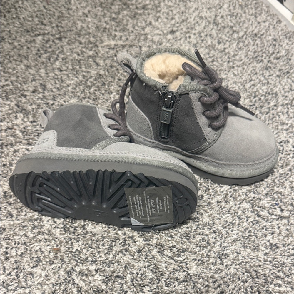 UGG Gray Kids Shearling-Lined Suede Boots with Side Zip